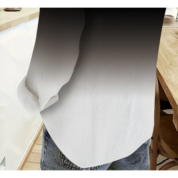 New Gradient V-Neck Long-Sleeve Button-Up Shirt Black & White XL - Picture 2 of 3